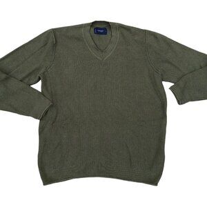 LUCKY BRAND Knit Pullover Sweater LG Men's Green Ribbed Cotton Blend Sweatshirt